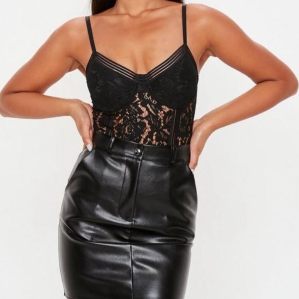 MISSGUIDED Black Lace Strap Bodysuit size 12